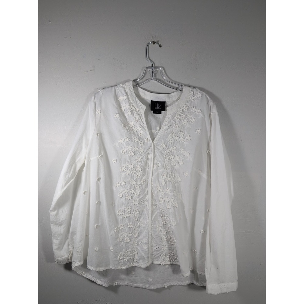 LIV Los Angeles Women's Long Sleeve Tunic Top White‎ Embroidered XL